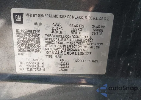 2019 GMC Terrain Denali z USA, uszkodzony, nr VIN 3GKALSEX5KL138477